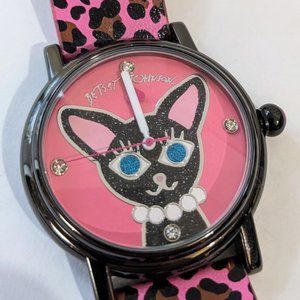 Betsey Johnson Pink Leopard Leather Watch